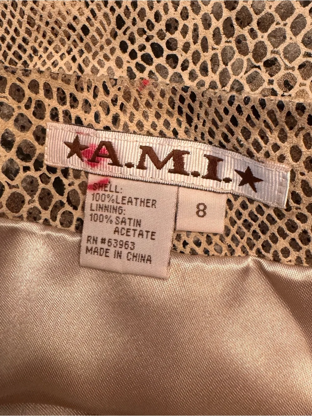 A.M.I. Vintage Snake Skin Print Leather and Satin Mini Skirt Y2K